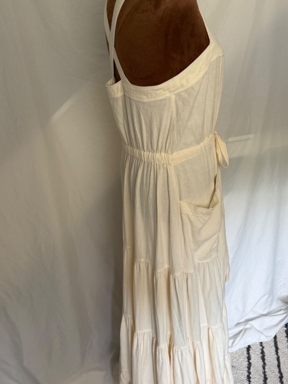 Free People Catch the Breeze Button Front Linen Midi Dress Ivory Cream Size Med - Picture 9 of 11